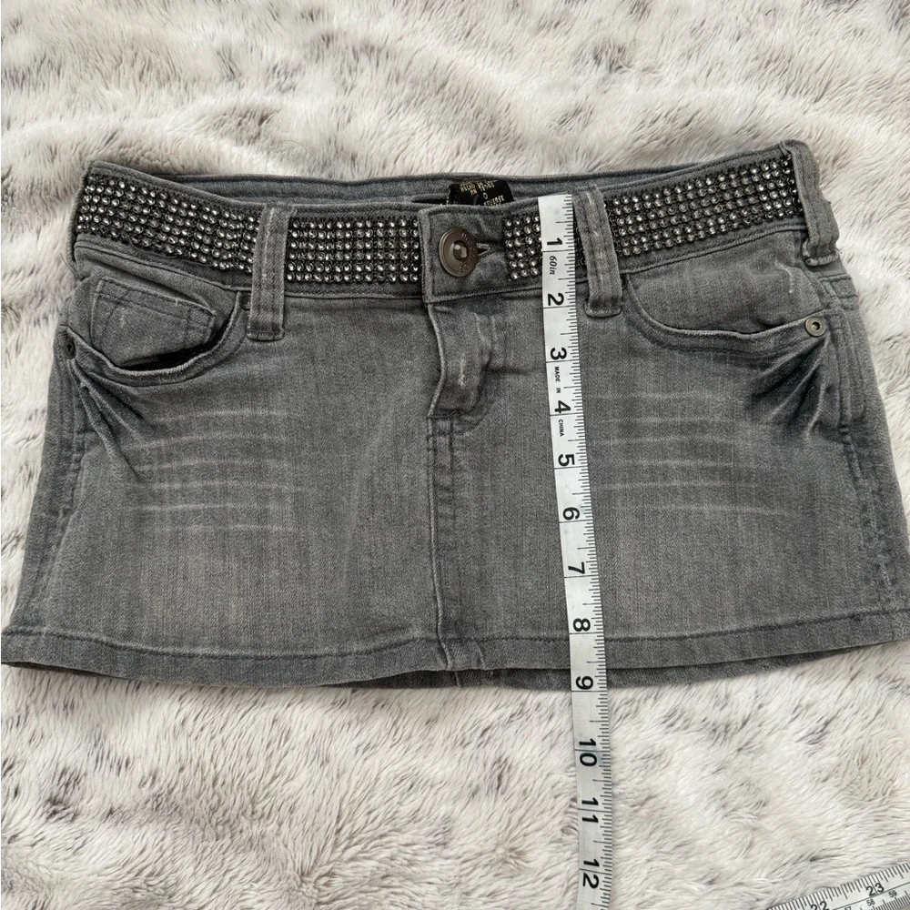 Gray Denim Mini Skirt with Studded Belt - Picture 5 of 6